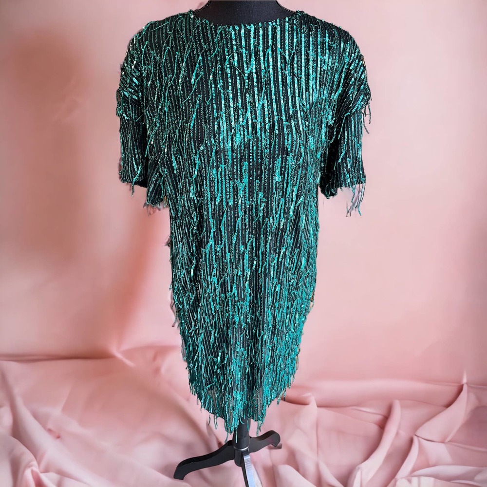 ZARA SEQUIN EMERALD GREEN PARTY DRESS XS